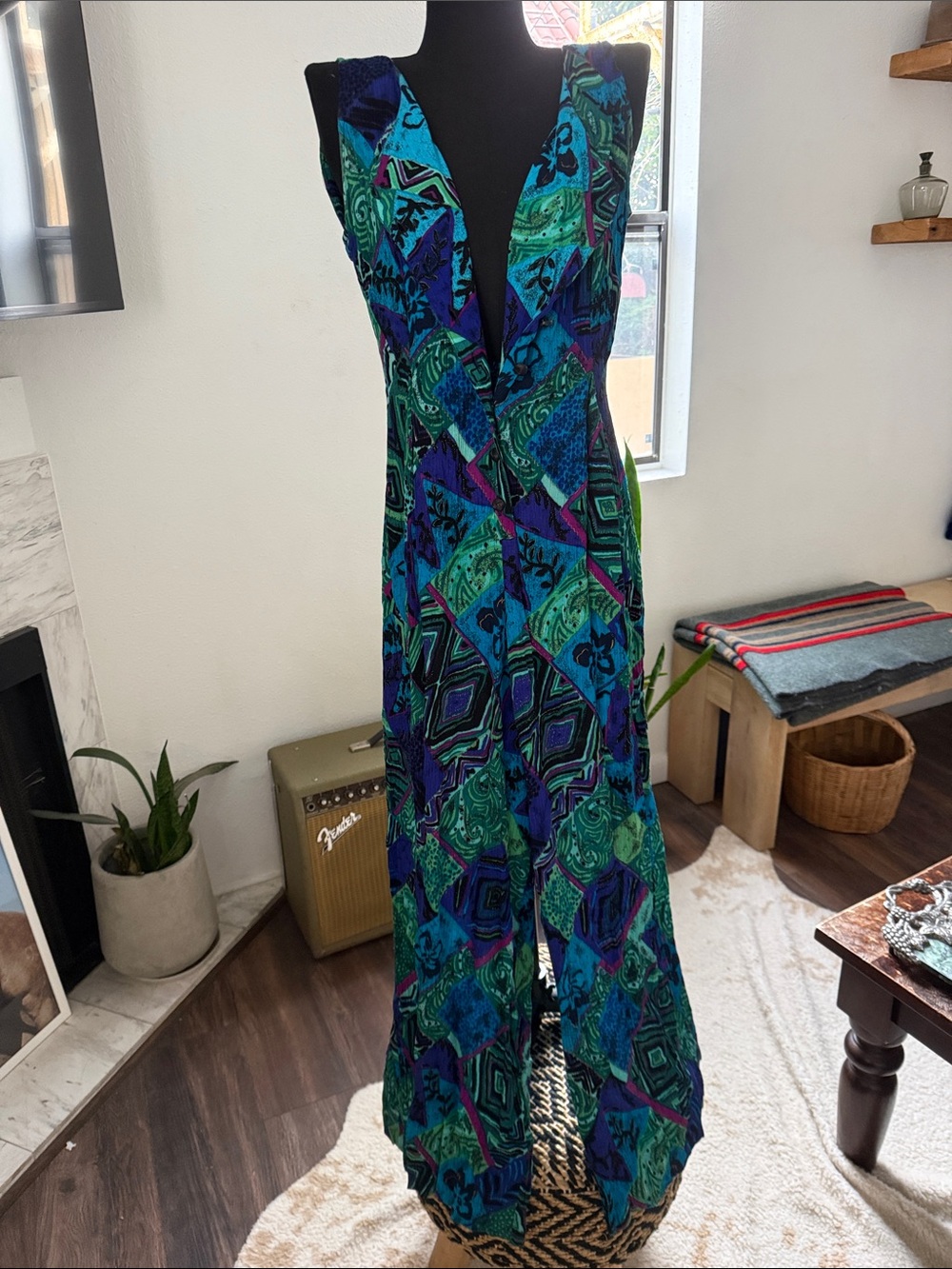 Blue & Teal Printed V-Neck Jumpsuit